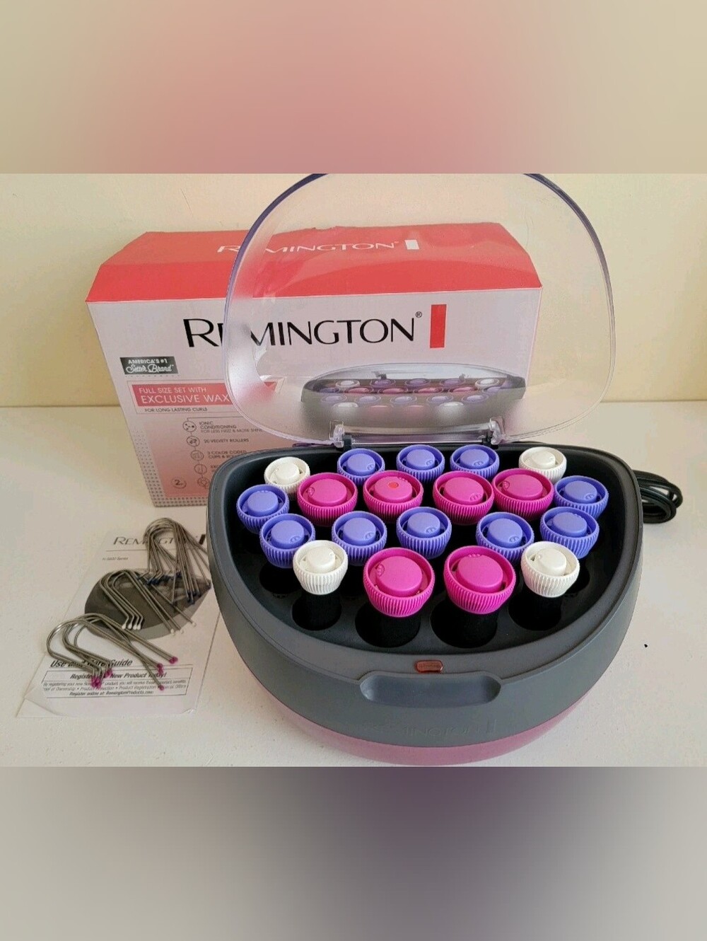 Remington Ionic Velvet Hot Rollers H-5600 Series 3 Sizes 20 Rollers with Clips